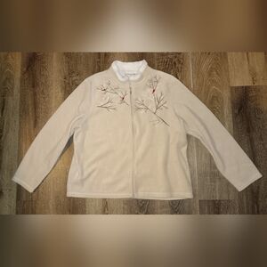 Croft & Barrow Womens Size XXL Fleece Winter Embroidered Cardinal Bird Jacket